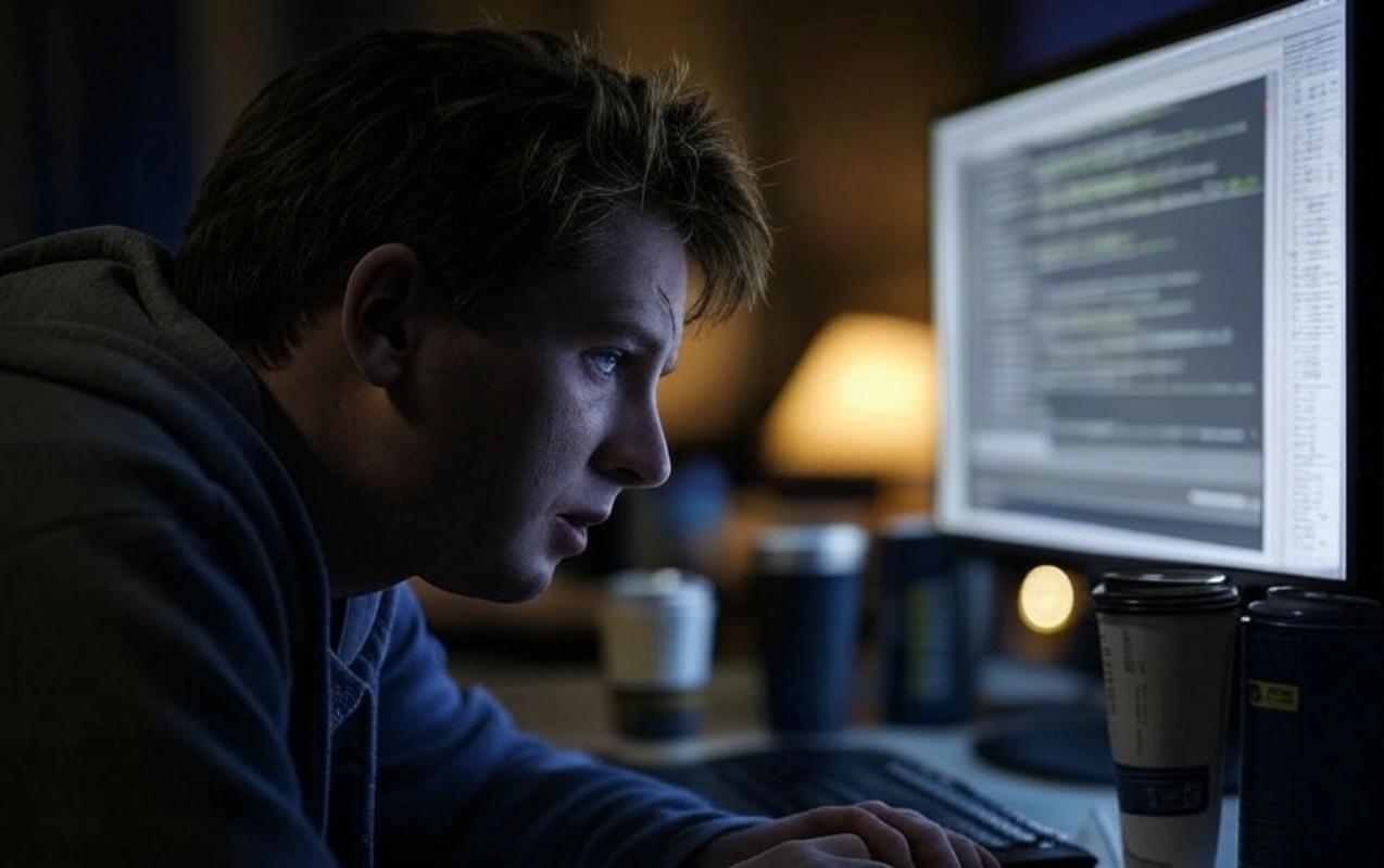 Frustrated developer looking at error messages